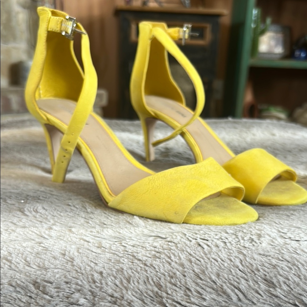 Gianni Bini Yellow Suede Heels with Ankle Strap
